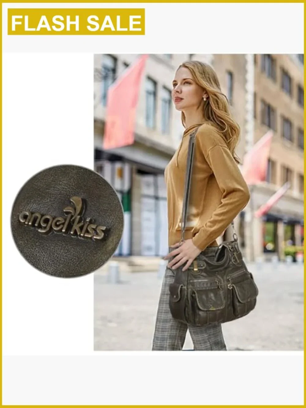 Washed PU Leather Hobo Tote Shoulder Bag Double Zipper Multi Pocket